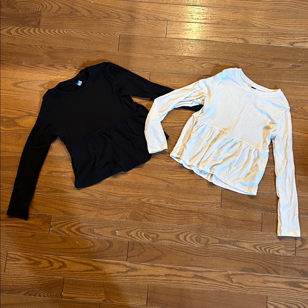 Old Navy Girls' Long-Sleeve Peplum Tops - Black & Cream (2-Pack)